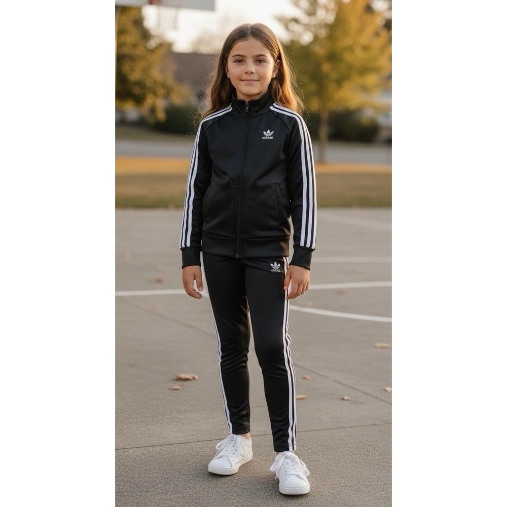 New Adidas Track Jacket 7 Pants Youth Small Black White Stripes Zip Up Athletic